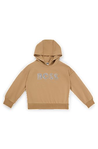 Kids' hoodie in stretch fabric with logo print, Brown