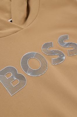 Kids' hoodie in stretch fabric with logo print, Brown