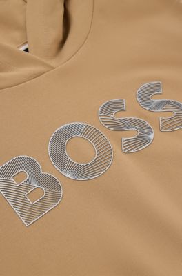 Felpa con cappuccio per bambini in tessuto elasticizzato con logo stampato, Marrone