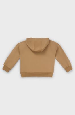 Felpa con cappuccio per bambini in tessuto elasticizzato con logo stampato, Marrone