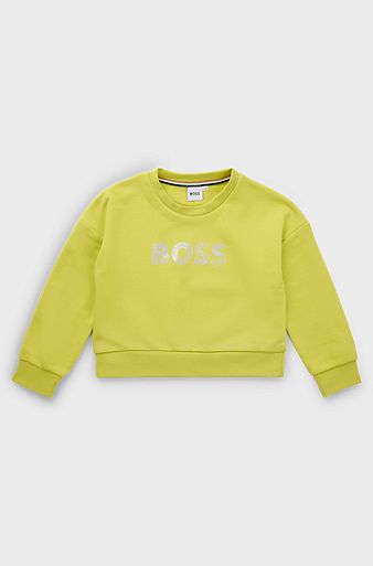 Kids' sweatshirt in cotton-blend fleece with logo artwork, Yellow