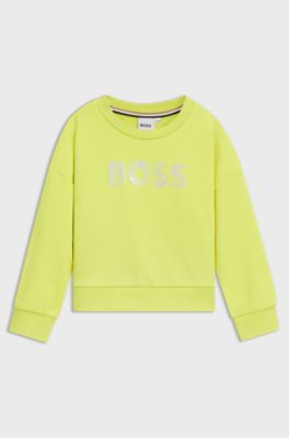 Felpa per bambini in pile di misto cotone con grafica con logo, Giallo