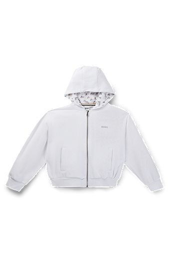 Kids' fleece hoodie with signature details, White