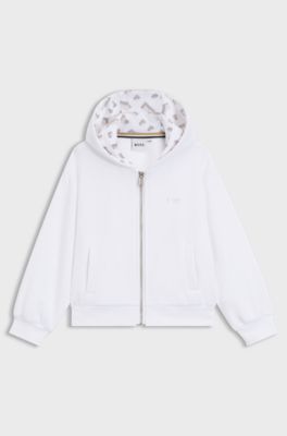 Felpa con cappuccio per bambini in pile con dettagli esclusivi, Bianco