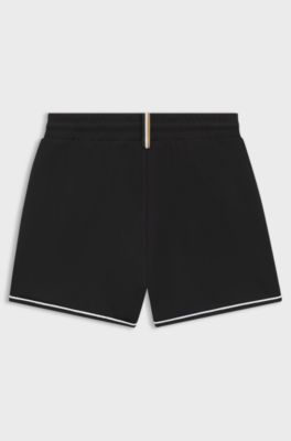 Bermuda per bambini in tessuto elasticizzato con profili e logo, Nero