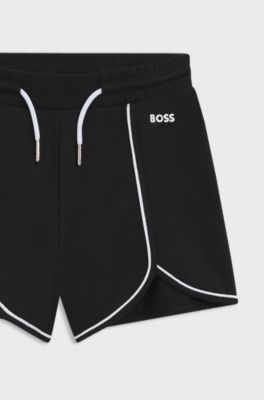 Kids' shorts in stretch fabric with piping and logo, Black