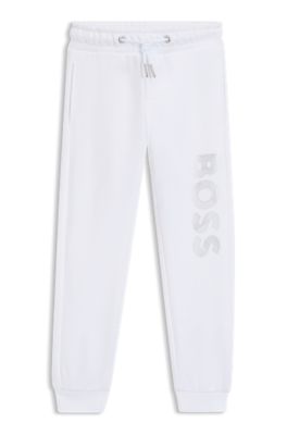 Kids' cuffed tracksuit bottoms with logo print, White