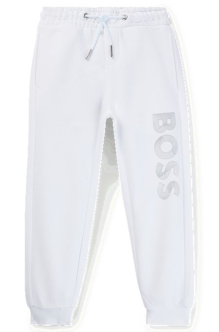 Kids' cuffed tracksuit bottoms with logo print, White