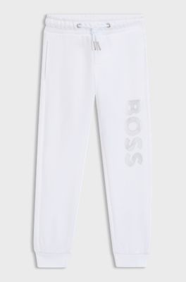 Kids' cuffed tracksuit bottoms with logo print, White