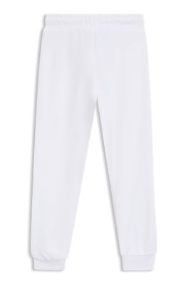 Kids' cuffed tracksuit bottoms with logo print, White