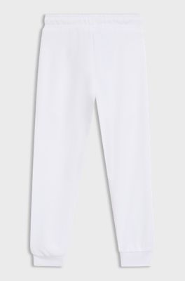 Pantaloni della tuta per bambini con fondo gamba elastico e logo stampato, Bianco