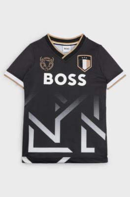 Kids' V-neck T-shirt with degrad&eacute; artwork, Black