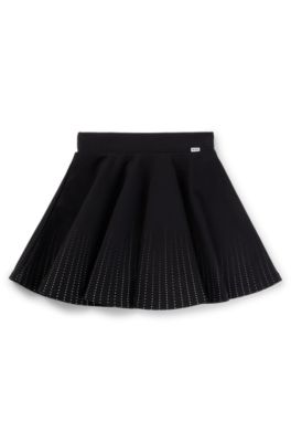 Kids' skater skirt in stretch fabric with lustrous print, Black