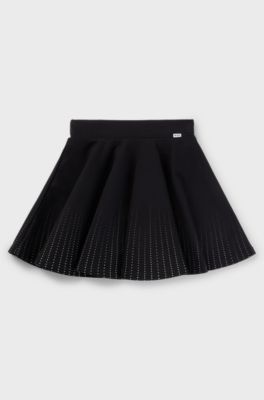 Kids' skater skirt in stretch fabric with lustrous print, Black