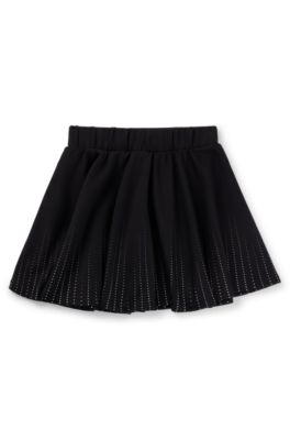 Kids' skater skirt in stretch fabric with lustrous print, Black
