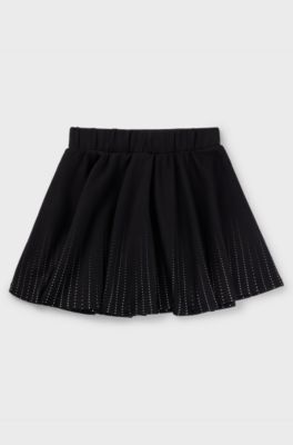 Kids' skater skirt in stretch fabric with lustrous print, Black
