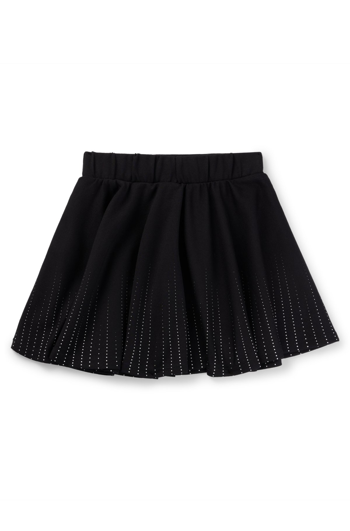 Kids' skater skirt in stretch fabric with lustrous print, Black