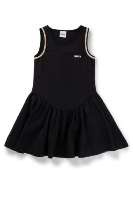 Kids' sleeveless dress in stretch fabric with logo print, Black