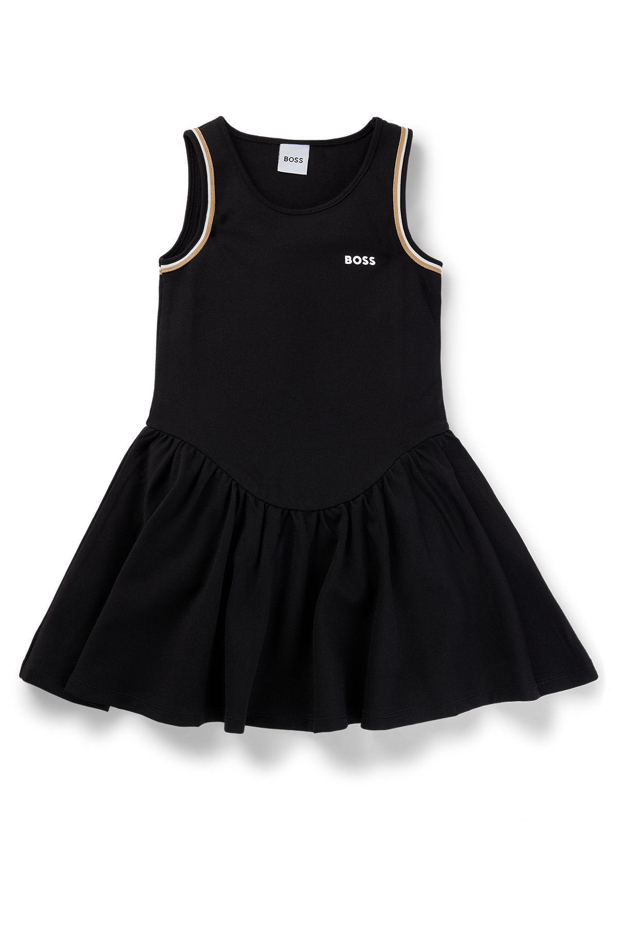 Ärmelloses Kids-Kleid aus Stretch-Gewebe mit Logo-Print, Schwarz