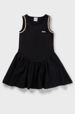 Kids' sleeveless dress in stretch fabric with logo print, Black