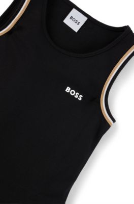 Kids' sleeveless dress in stretch fabric with logo print, Black