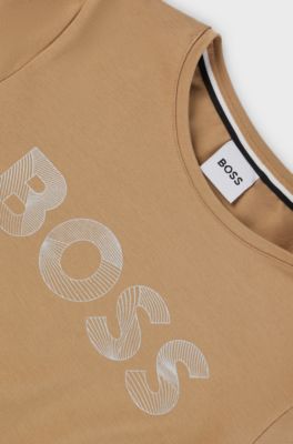 Kids' dress in stretch cotton with lustrous logo print, Brown