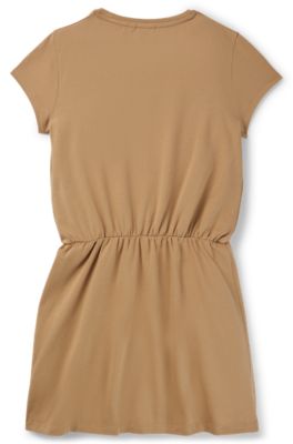 키즈 러스트러스 로고 프린트 스트레치 코튼 드레스, 브라운