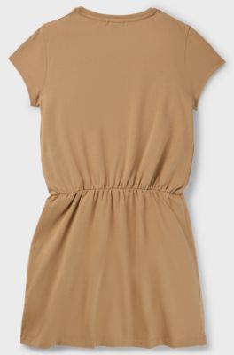 Kids' dress in stretch cotton with lustrous logo print, Brown