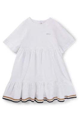 Kids' cropped-sleeved dress with signature stripes and logo, White