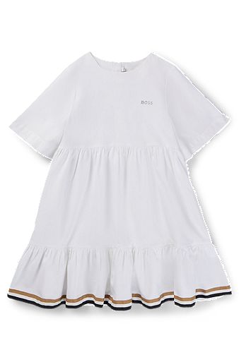Kids' cropped-sleeved dress with signature stripes and logo, White