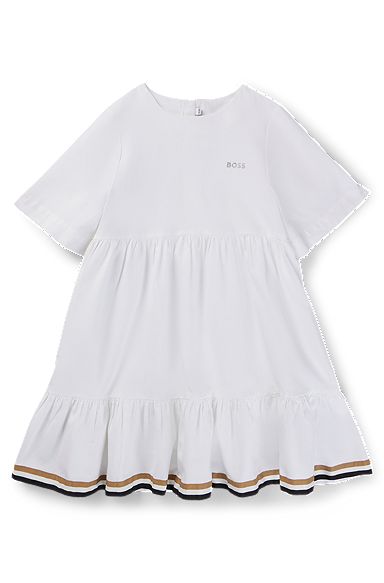 Kjole til børn med afkortede ærmer, signaturstribe og logo, Hvid