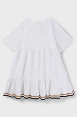 Kids' cropped-sleeved dress with signature stripes and logo, White