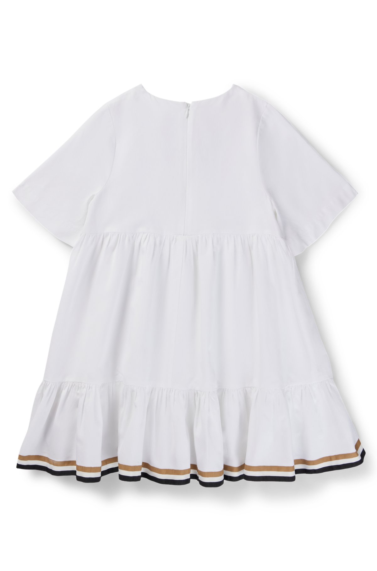 Kids' cropped-sleeved dress with signature stripes and logo, White