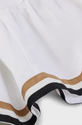 Vestito con maniche a tre quarti da bambina con logo e righe tipiche del marchio, Bianco