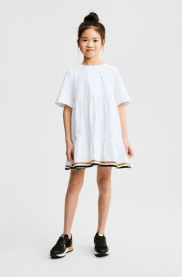 Kids' cropped-sleeved dress with signature stripes and logo, White