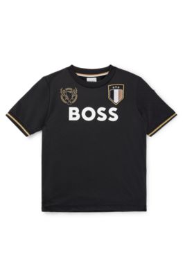 Kids' T-shirt in stretch fabric with embroidered patches, Black