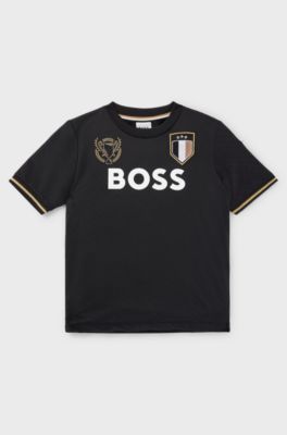 Kids' T-shirt in stretch fabric with embroidered patches, Black