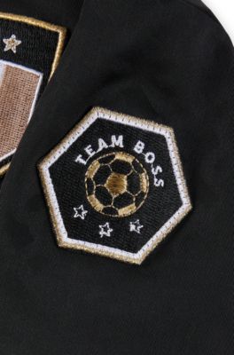 Kids' T-shirt in stretch fabric with embroidered patches, Black