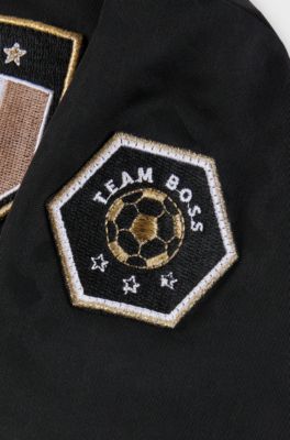 Kids' T-shirt in stretch fabric with embroidered patches, Black