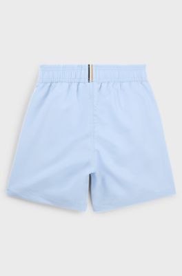 Kids' quick-dry swim shorts with vertical logo, Light Blue