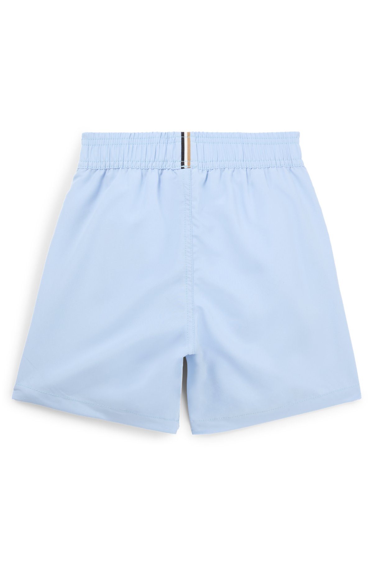 Kids' quick-dry swim shorts with vertical logo, Light Blue