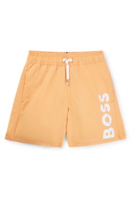 BOSS Kids quick dry swim shorts with vertical logo Orange