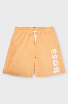 Boxer da mare ad asciugatura rapida per bambini con logo verticale, Arancione