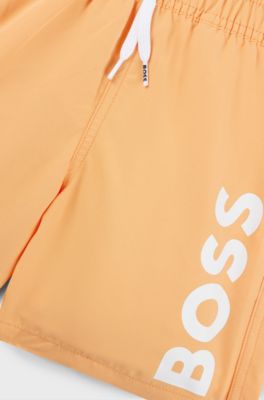 Boxer da mare ad asciugatura rapida per bambini con logo verticale, Arancione