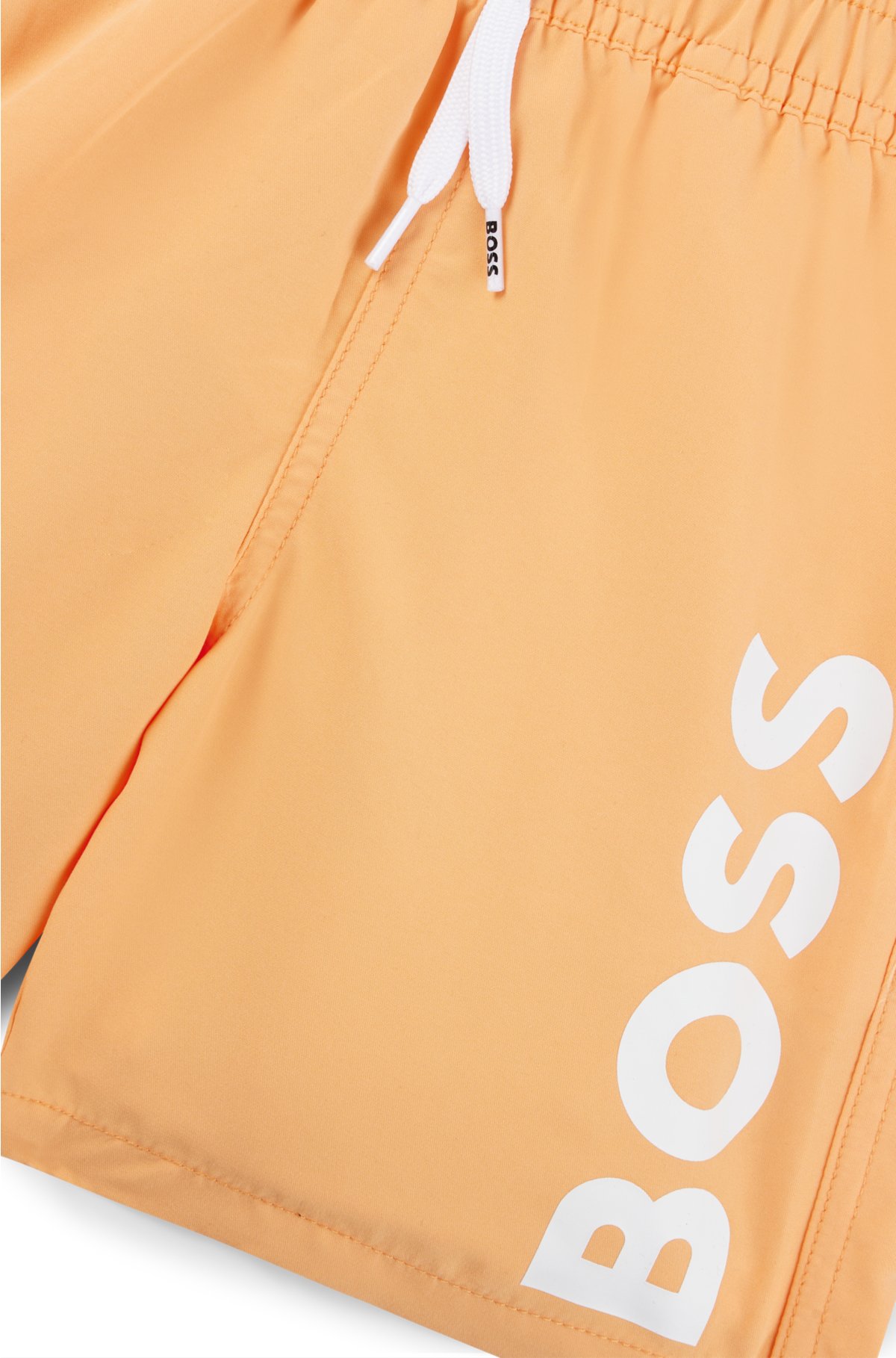 Kids' quick-dry swim shorts with vertical logo, Orange