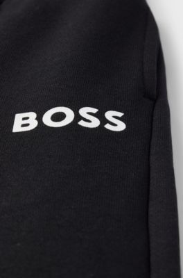 Kids' fleece tracksuit bottoms with logo print, Black