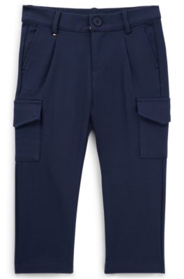 Kids' cargo trousers in stretch piqu&eacute;, Dark Blue