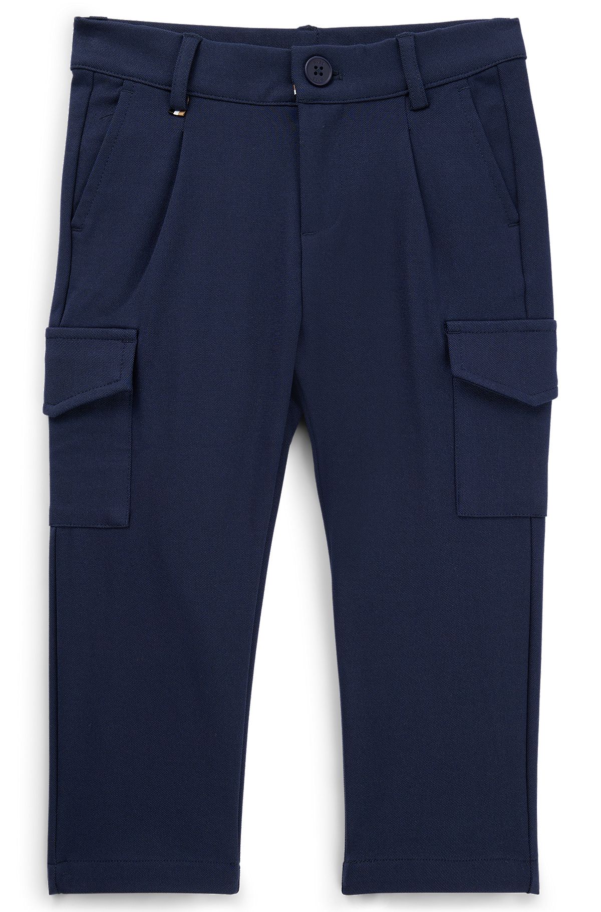 Kids' cargo trousers in stretch piqué, Dark Blue