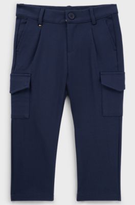 Kids' cargo trousers in stretch piqu&eacute;, Dark Blue