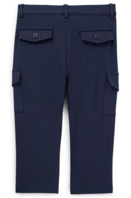 Kids' cargo trousers in stretch piqu&eacute;, Dark Blue